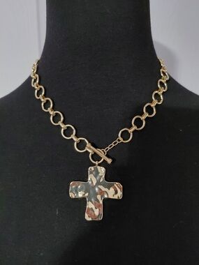 Gold-Tone Hammered Cross Pendant Necklace for Women